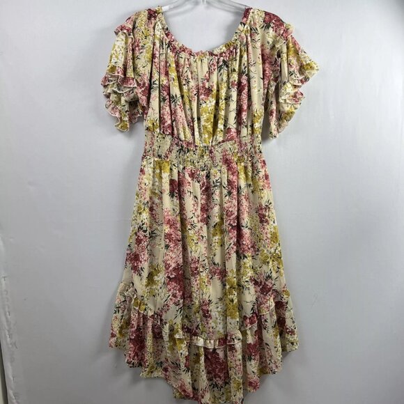 Umgee Dress Off Shoulder Womens size 1XL floral Cinched Ruffled High Low Chiffon - Picture 2 of 9